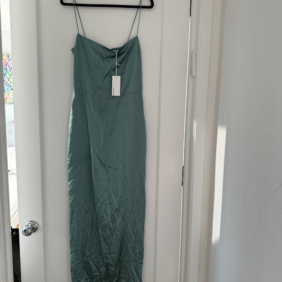 Reformation Frankie Sleeveless Maxi Silk Dress Verdigris Center Back Slit 6 - Picture 6 of 9
